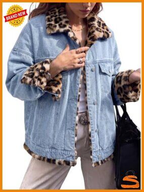 Reversible Sherpa Fleece Denim Jacket Oversized Snap Button